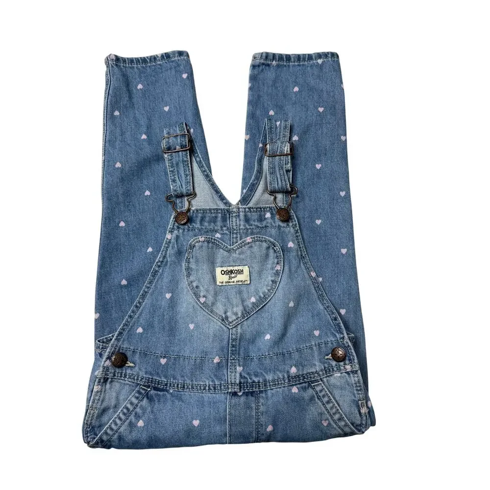 OshKosh B’gosh Pink Heart Denim Overalls 4T Toddler Girl